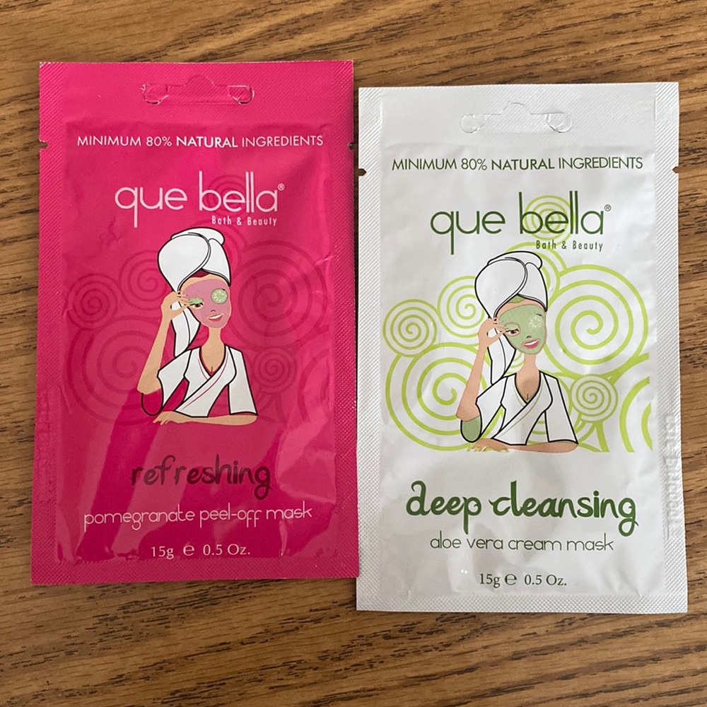 2 NEW Que Bella facial masks - deep cleansing and refreshing